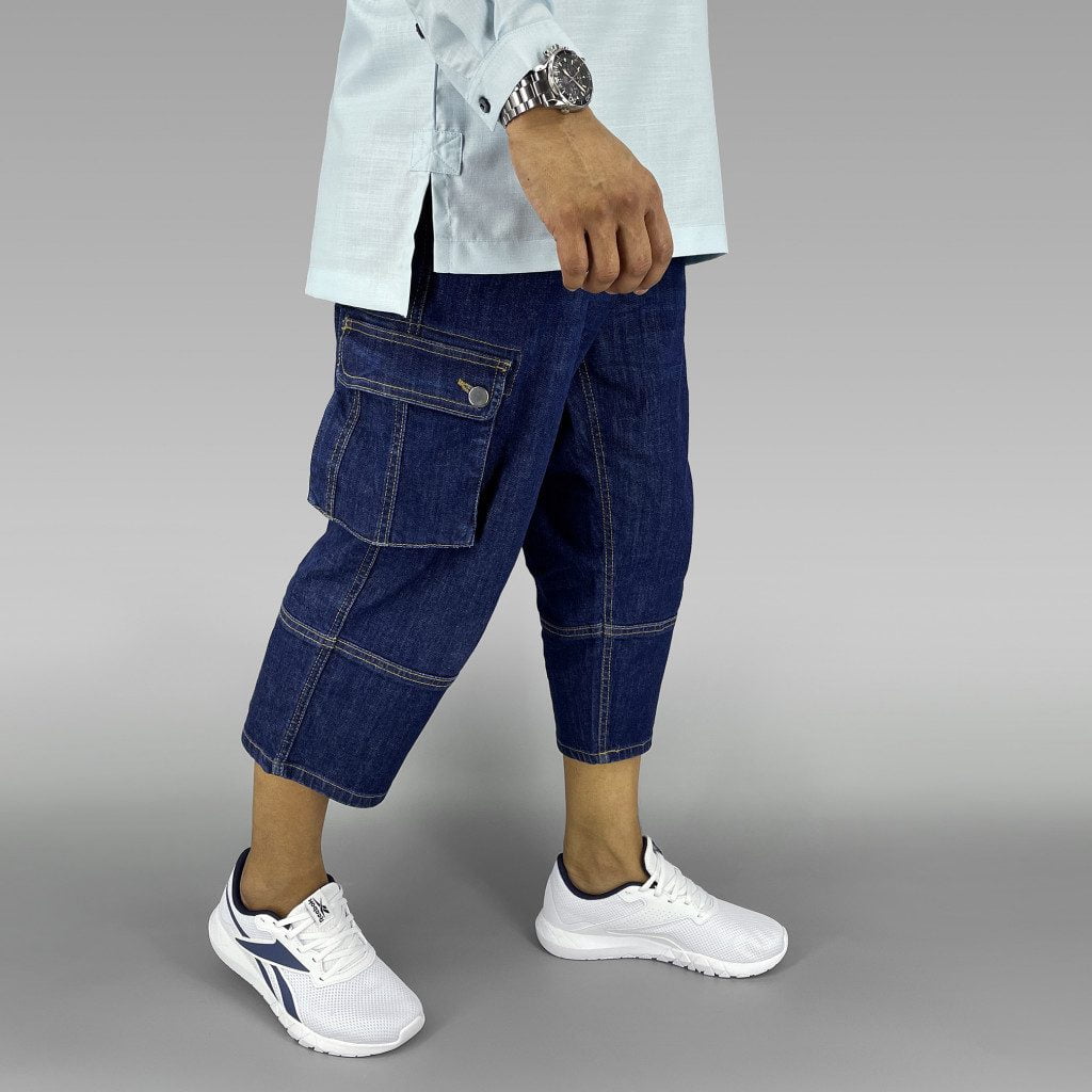 Indigo Stretch Denim - Men's Sunnah 4/5 Length Pants image 3