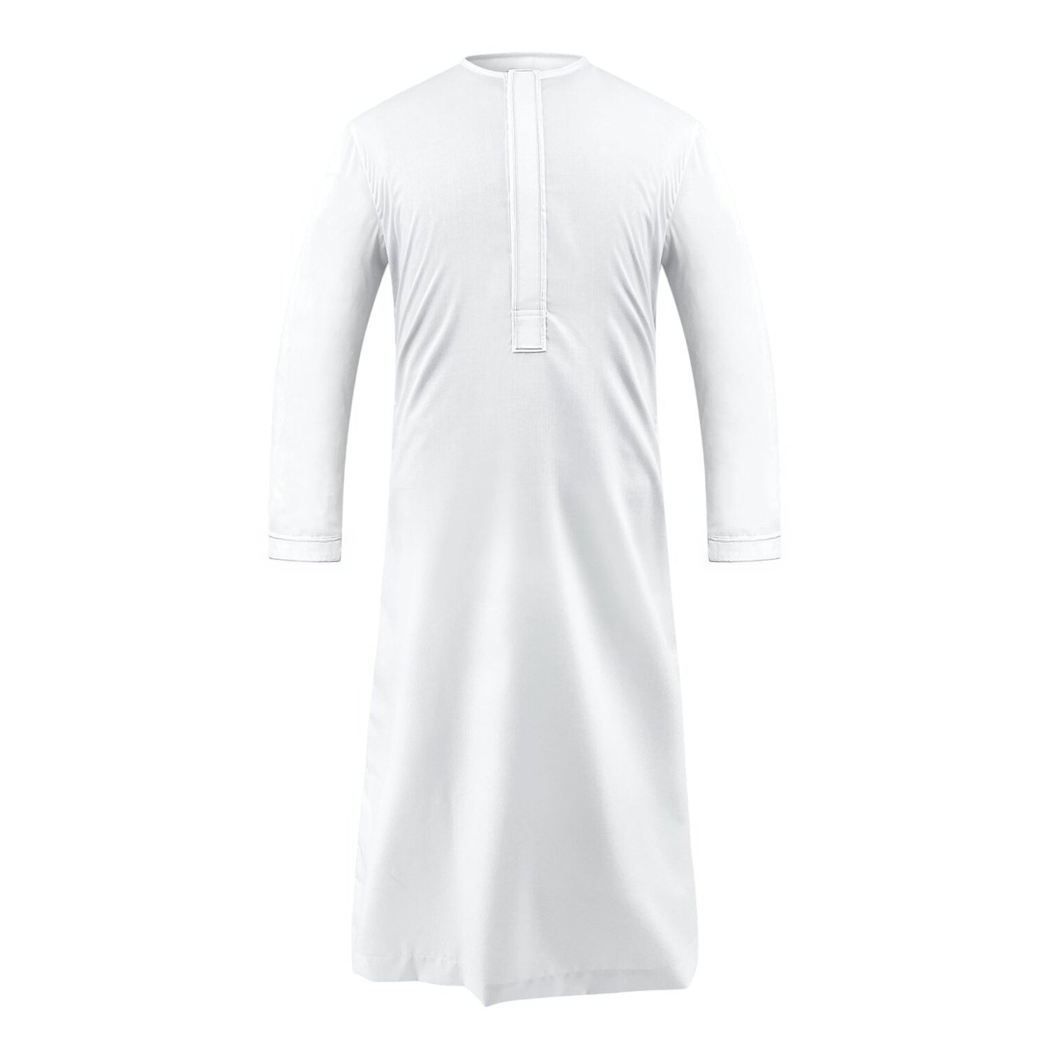 Toobaa's Ihsan White men's jubah shown from the front on a mannequin.