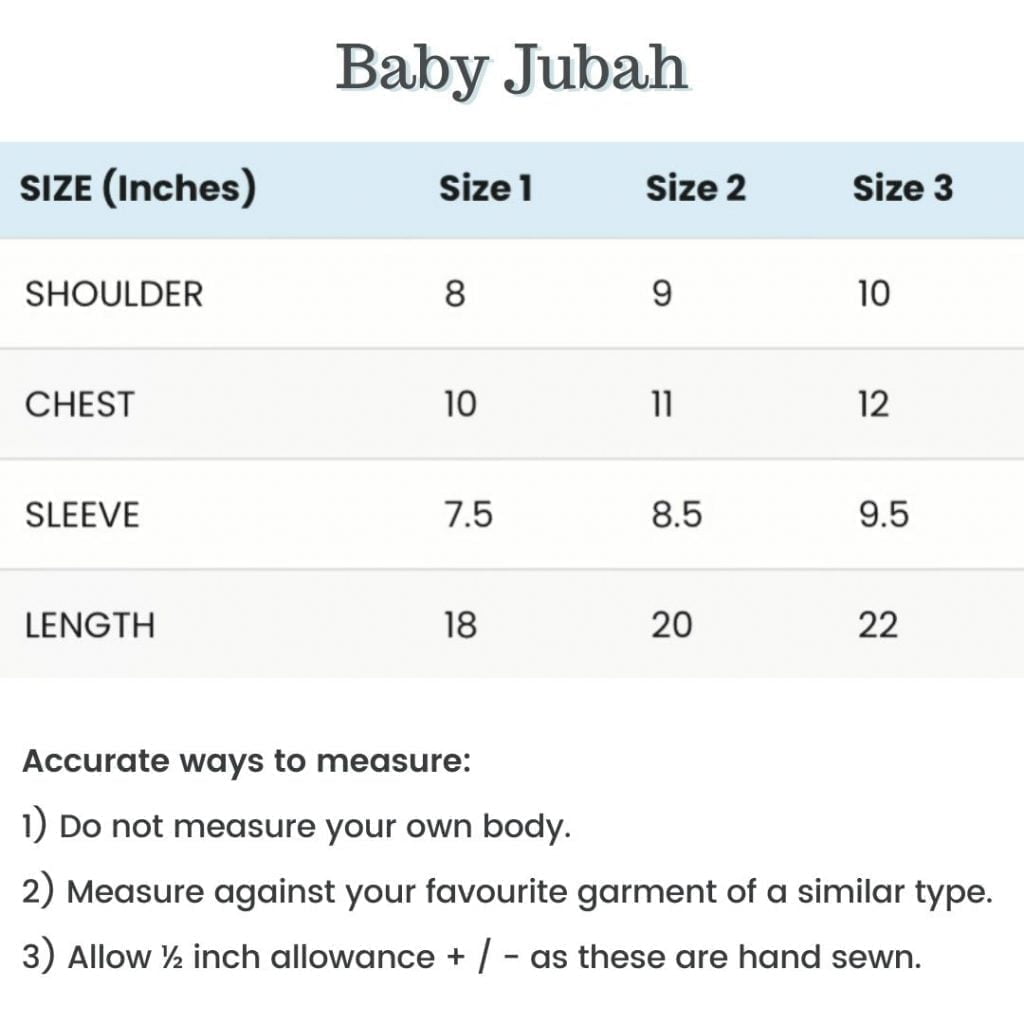 Size Charts - Baby Jubah