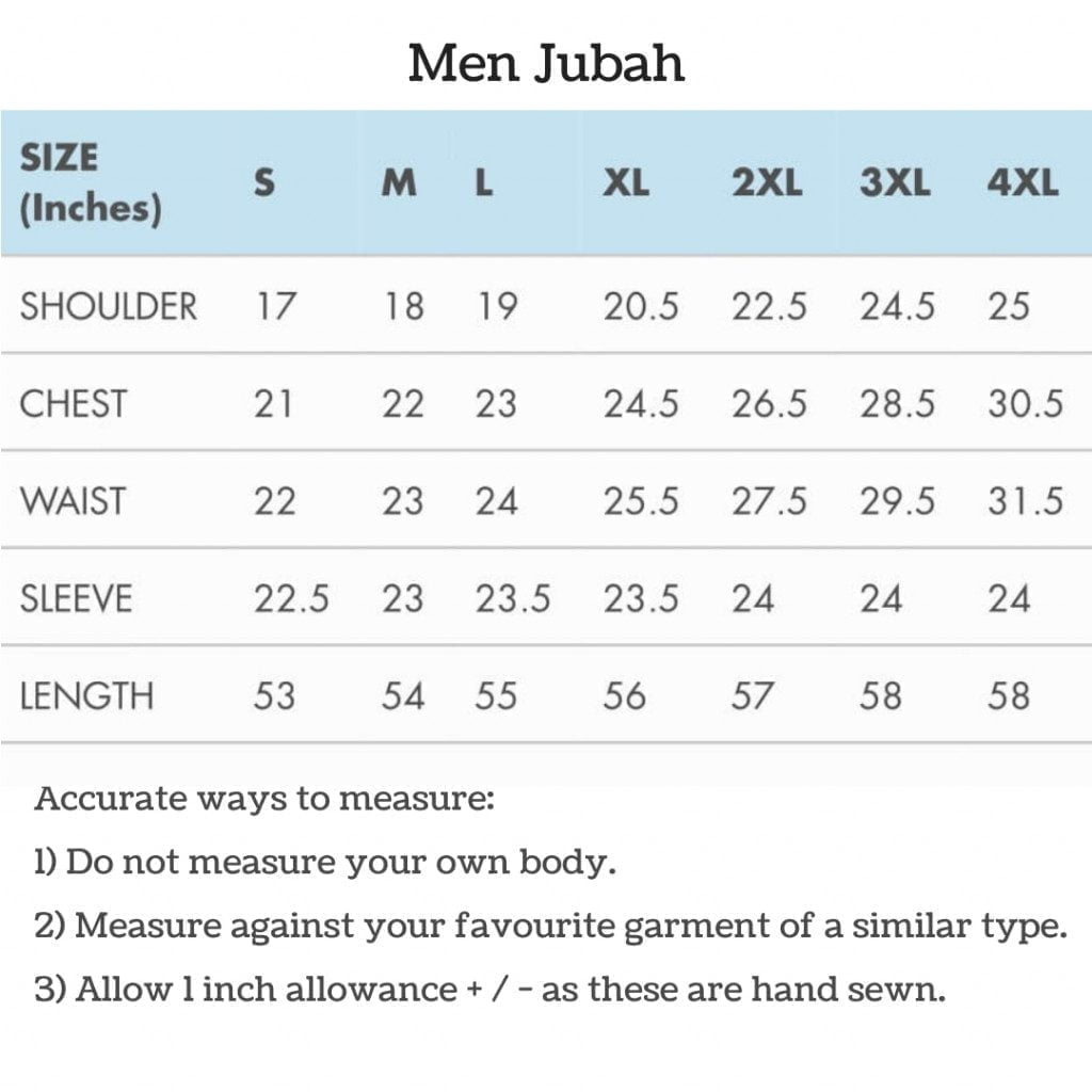 Size Charts - Jubah